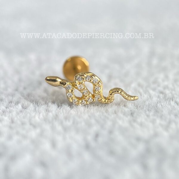 Labret Ouro 18K Cobra Zircônias - Imagem 1