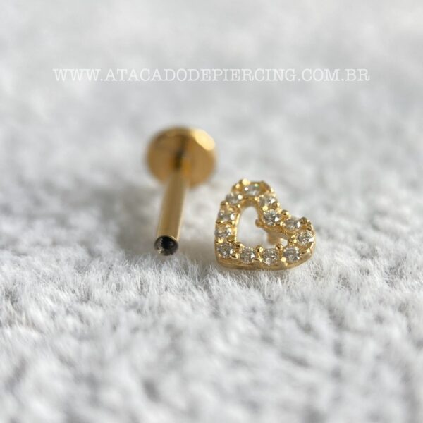 Labret Ouro 18K Coração Zircônias - Imagem 2