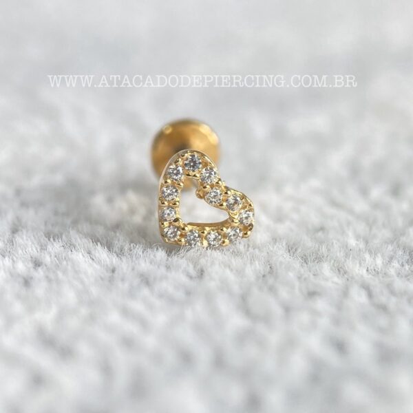 Labret Ouro 18K Coração Zircônias - Imagem 1