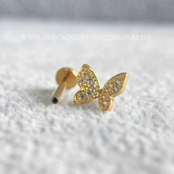 Labret Ouro 18K Borboleta Zircônias - Imagem 2