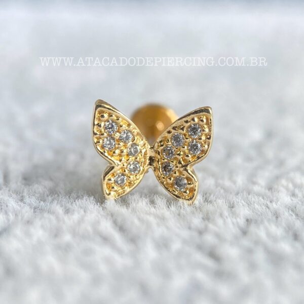 Labret Ouro 18K Borboleta Zircônias - Imagem 1