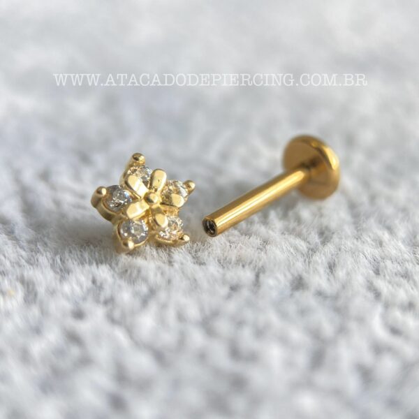 Labret Ouro 18K Flor Zircônias - Imagem 2