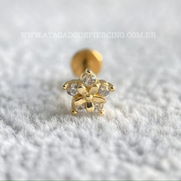 Labret Ouro 18K Flor Zircônias - Imagem 1