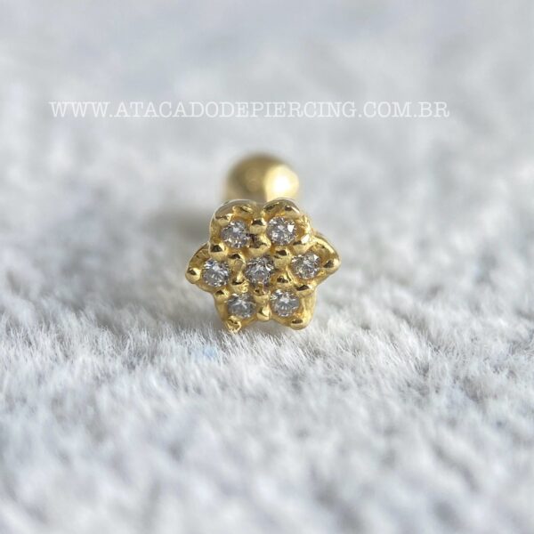 Minibarbell Ouro 18K Flor Zircônias - Imagem 1