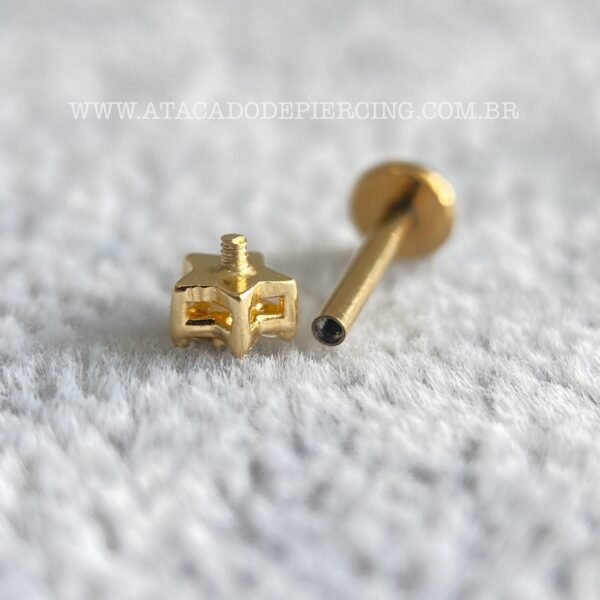 Labret Ouro 18K Estrela Zircônias - Imagem 3