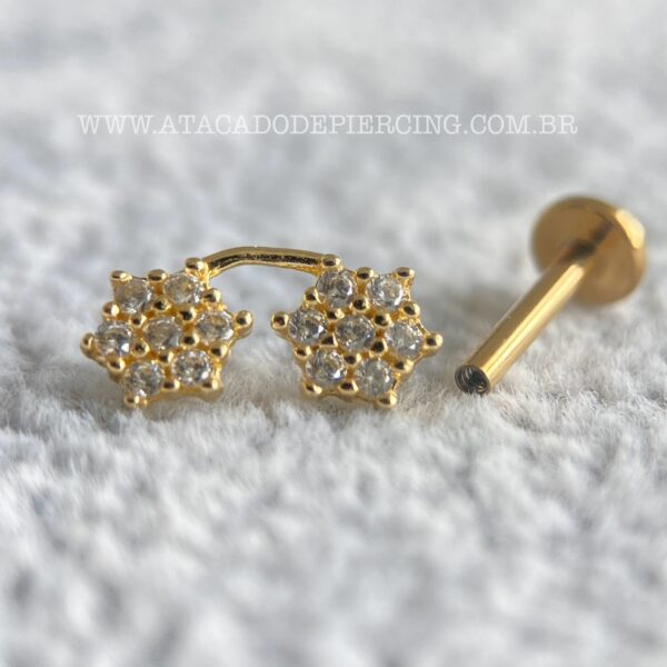 Labret Ouro 18K Flores Zircônias - Imagem 2
