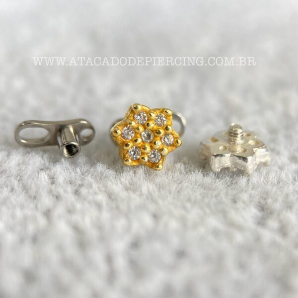 Kit Microdermal Titânio Topo Prata 925 Flor Zircônias - Imagem 2