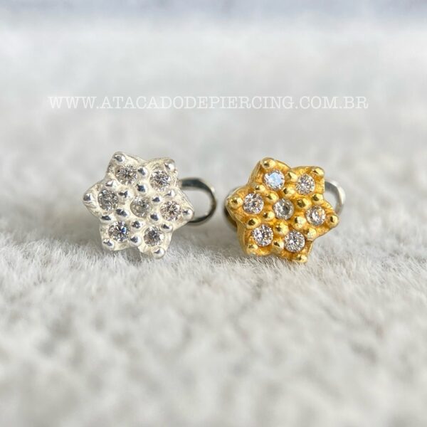 Kit Microdermal Titânio Topo Prata 925 Flor Zircônias - Imagem 1