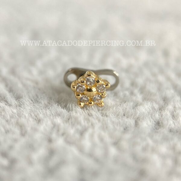 Kit Microdermal Titânio Topo Ouro 18K Flor Sakura Zircônias - Imagem 1
