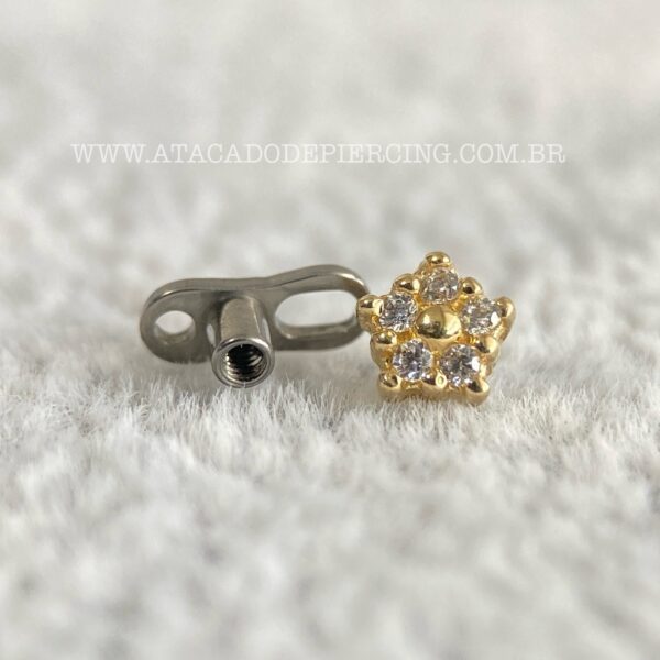 Kit Microdermal Titânio Topo Ouro 18K Flor Sakura Zircônias - Imagem 2