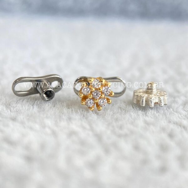 Kit Microdermal Titânio Topo Prata 925 Flor Zircônias - Imagem 2