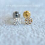 Labret Titânio Topo Prata 925 Flor Zircônias