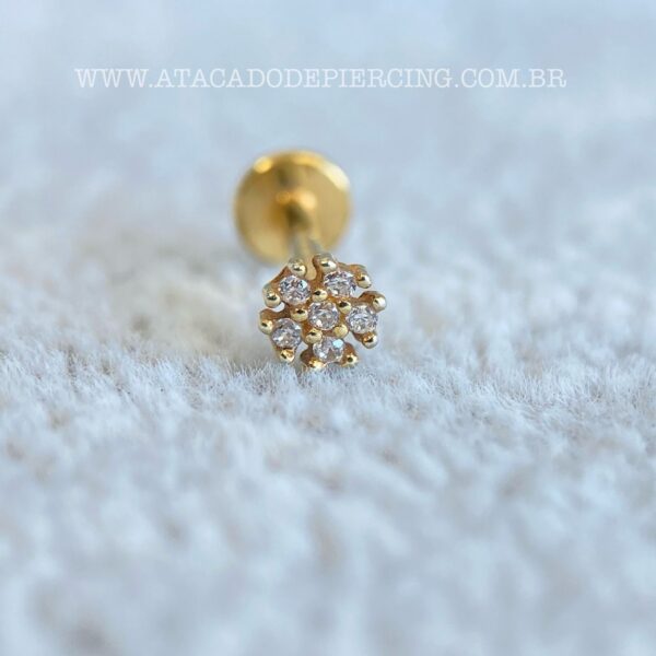 Labret Titânio Topo Prata 925 Flor Zircônias - Imagem 3
