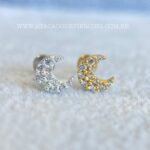 Labret Titânio Topo Prata 925 Lua Zircônias