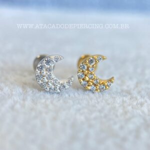 Labret Titânio Topo Prata 925 Lua Zircônias