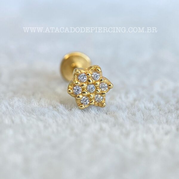 Labret Titânio Topo Prata 925 Flor Zircônias - Imagem 3