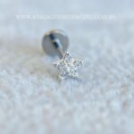 Labret Titânio Topo Prata 925 Estrela Zircônias - Imagem 4