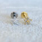 Labret Titânio Topo Prata 925 Estrela Zircônias