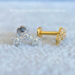 Labret Titânio Topo Prata 925 Flores Zircônias - Imagem 2