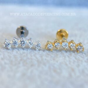 Labret Titânio Topo Prata 925 Cluster Zircônias