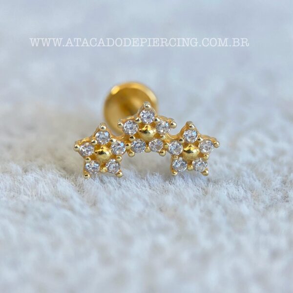 Labret Titânio Topo Prata 925 Flores Zircônias - Imagem 3