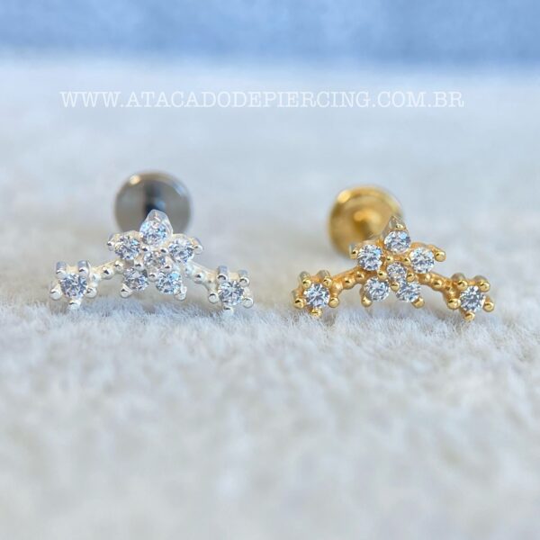 Labret Titânio Topo Prata 925 Flor Zircônias - Imagem 1