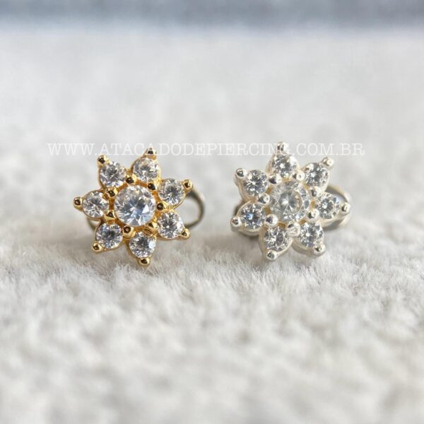 Kit Microdermal Titânio Topo Prata 925 Flor Zircônias - Imagem 1