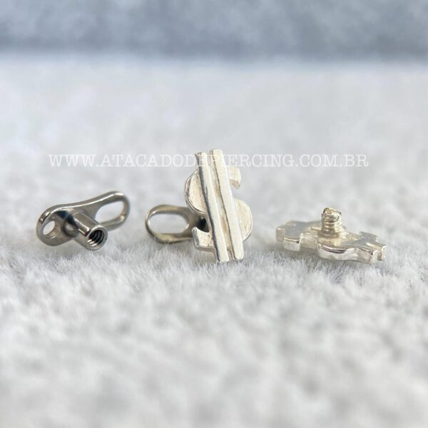 Kit Microdermal Titânio Topo Prata 925 Cifrão - Imagem 2