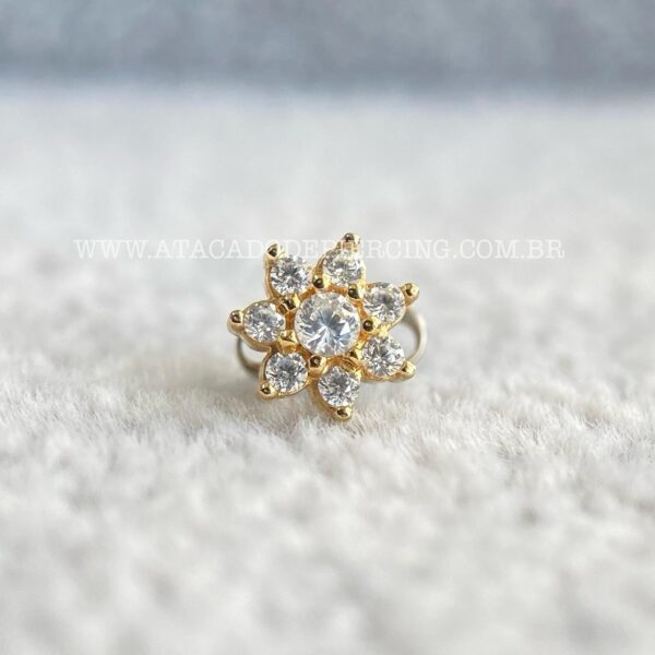 Kit Microdermal Titânio Topo Prata 925 Flor Zircônias - Imagem 3