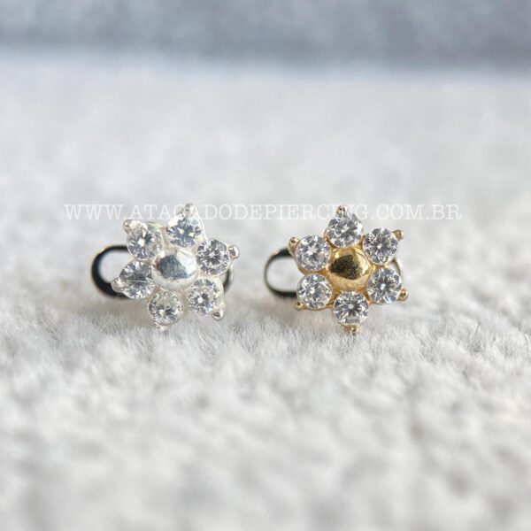 Kit Microdermal Titânio Topo Prata 925 Flor Zircônias - Imagem 1