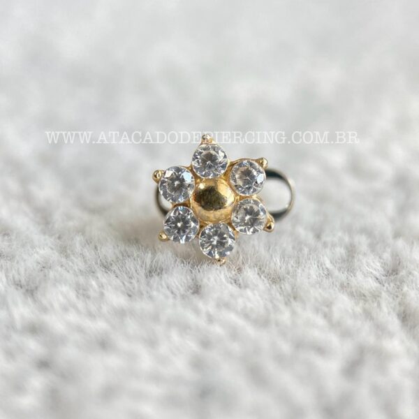 Kit Microdermal Titânio Topo Prata 925 Flor Zircônias - Imagem 3