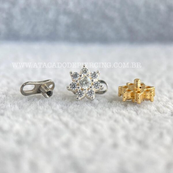 Kit Microdermal Titânio Topo Prata 925 Flor Zircônias - Imagem 2