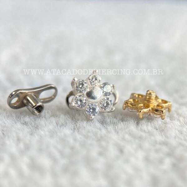 Kit Microdermal Titânio Topo Prata 925 Flor Zircônias - Imagem 2