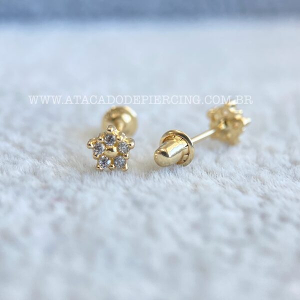 Brinco Ouro 18K Flor de Sakura Zirconias - Imagem 2