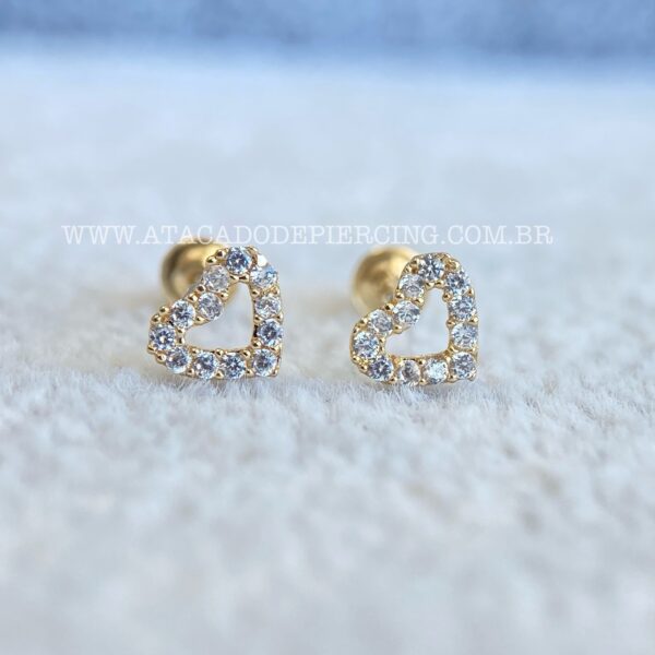 Brinco Ouro 18K Coração Zirconias - Imagem 1