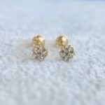 Brinco Ouro 18K Flor Floco de Neve Zirconias
