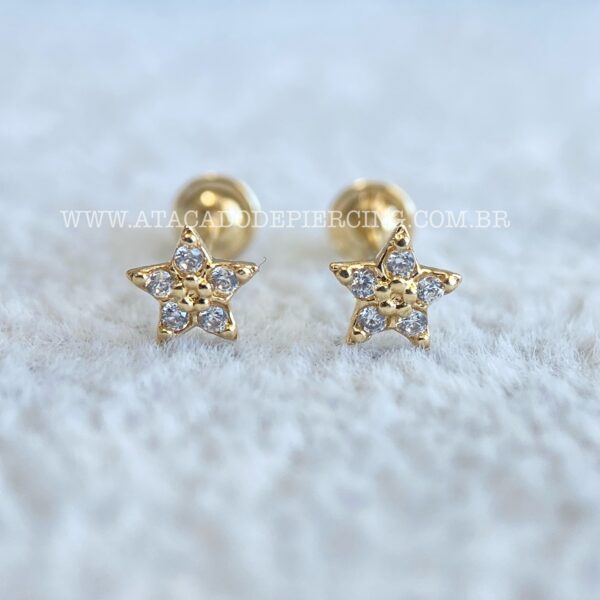 Brinco Ouro 18K Estrela Zirconias - Imagem 1