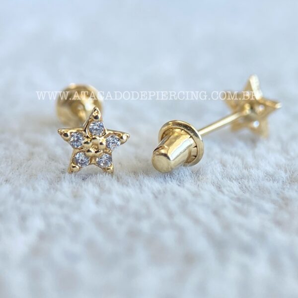 Brinco Ouro 18K Estrela Zirconias - Imagem 2