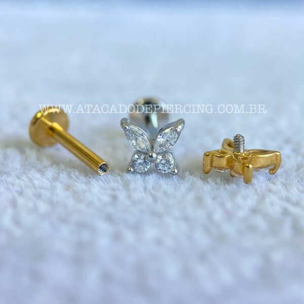 Labret Aço Rosca Interna Borboleta Zircônias - Imagem 2