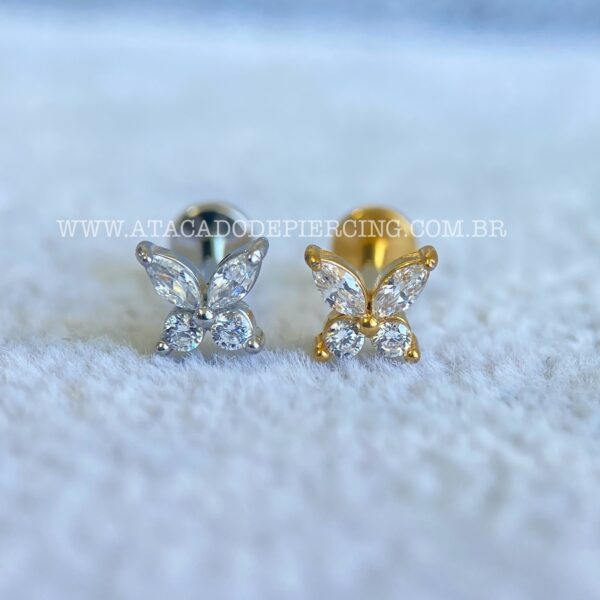 Labret Aço Rosca Interna Borboleta Zircônias - Imagem 1