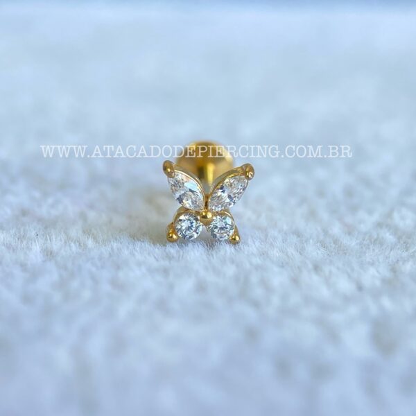 Labret Aço Rosca Interna Borboleta Zircônias - Imagem 3
