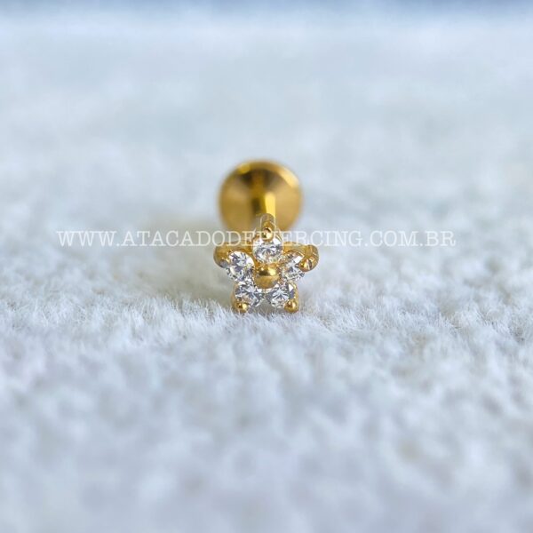 Labret Aço Rosca Interna Flor Zircônias - Imagem 3