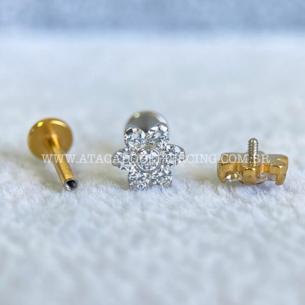 Labret Aço Rosca Interna Flor Zircônias - Imagem 2