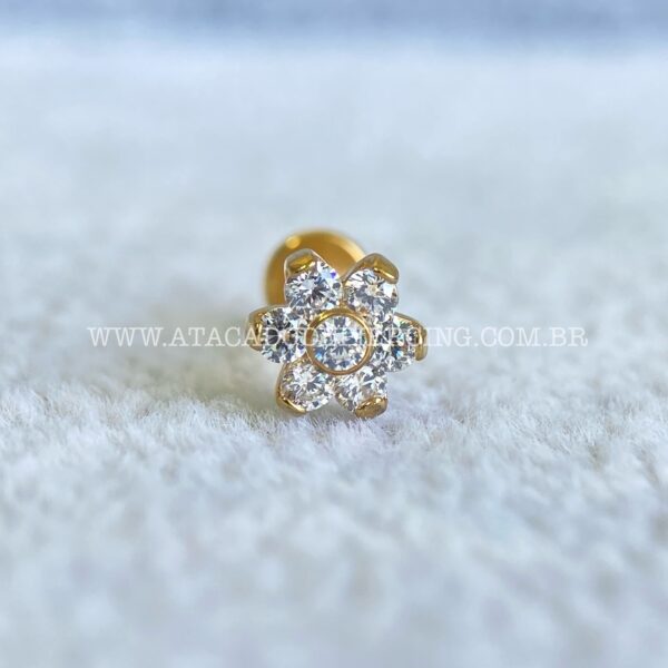 Labret Aço Rosca Interna Flor Zircônias - Imagem 3