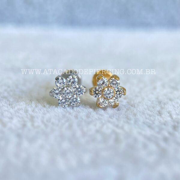 Labret Aço Rosca Interna Flor Zircônias - Imagem 1
