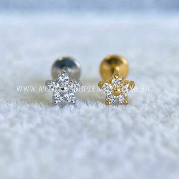 Labret Aço Rosca Interna Flor Zircônias - Imagem 1