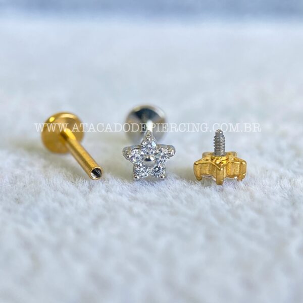 Labret Aço Rosca Interna Flor Zircônias - Imagem 2