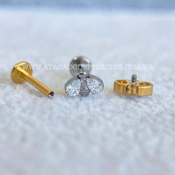Labret Titânio Rosca Interna Abelha Zircônias - Imagem 2