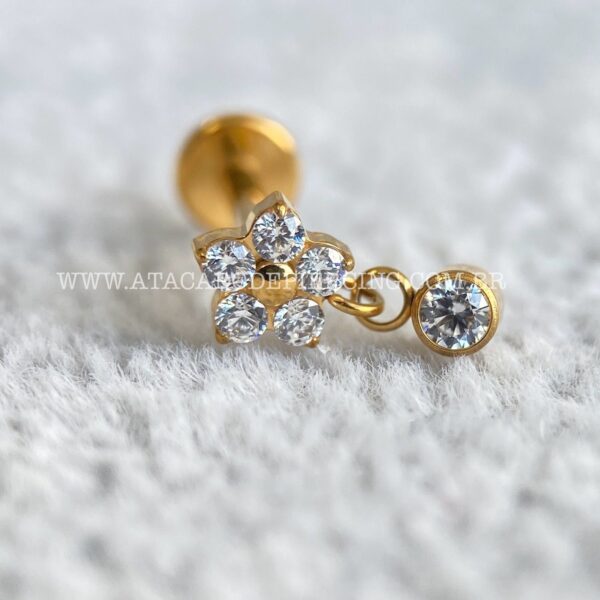Labret Titânio Rosca Interna Flor Zircônias - Imagem 3