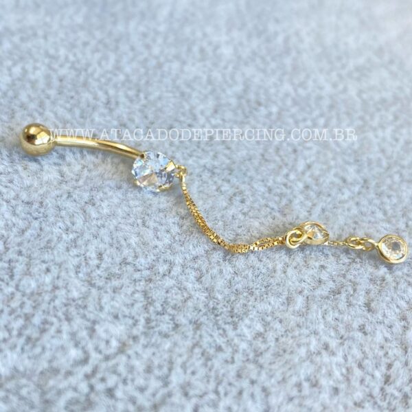 Bananabell Ouro 18K Zircônia Redonda com Correntes - Imagem 3